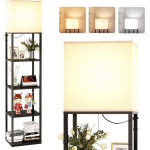 imageaddlon Floor lamp with Shelves Large Size 12W 5Tier Modern Floor lamp with 3 Color Temperatures LED Bulb Display Shelf lamp for Living Room Bedroom and Office  Black