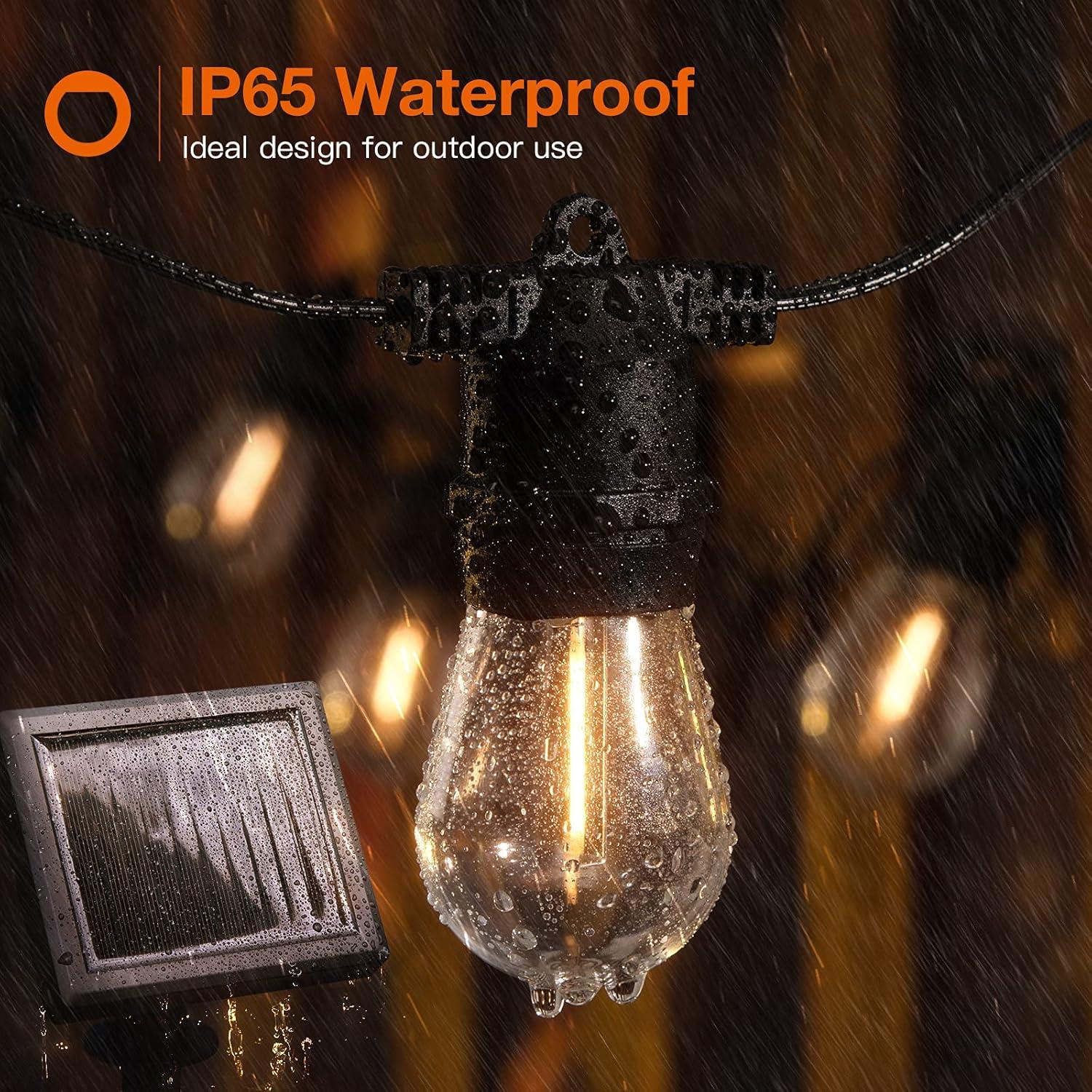 imageaddlon 27FT Solar String Lights Outdoor Commercial Grade LED Solar Caf Patio Lights Porch Market Light Waterproof and Shatterproof Vintage Edison Bulbs Create Ambience On Garden Warm Yellow