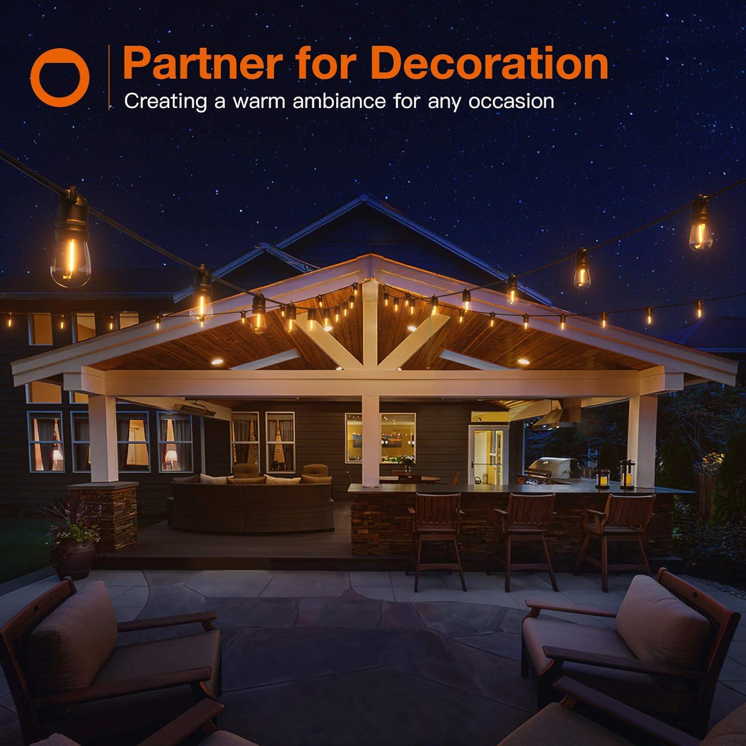 imageaddlon 27FT Solar String Lights Outdoor Commercial Grade LED Solar Caf Patio Lights Porch Market Light Waterproof and Shatterproof Vintage Edison Bulbs Create Ambience On Garden Warm Yellow