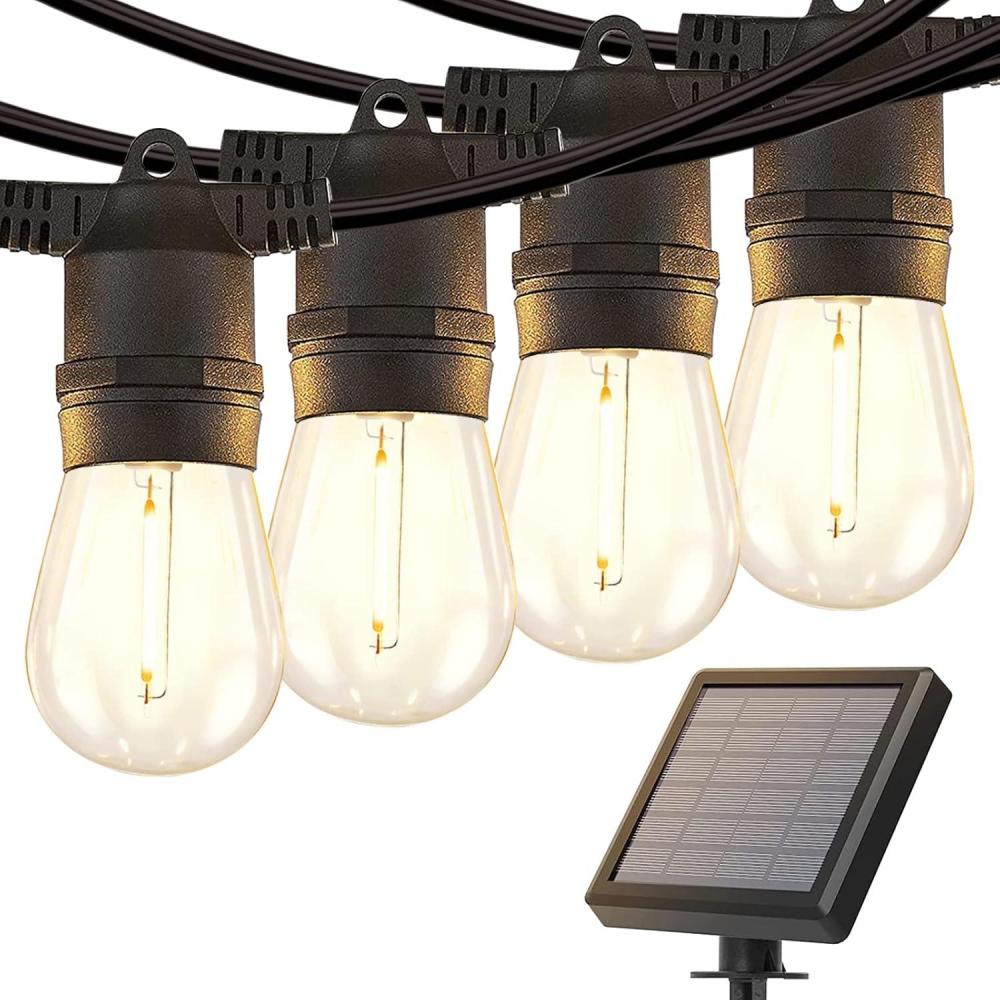 imageaddlon 27FT Solar String Lights Outdoor Commercial Grade LED Solar Caf Patio Lights Porch Market Light Waterproof and Shatterproof Vintage Edison Bulbs Create Ambience On Garden Warm Yellow