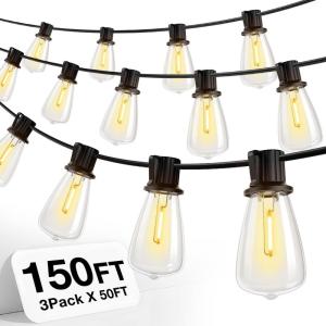 imageaddlon 150 FT 3x50FT Outdoor String LightsWaterproof Patio Lights ETL Listed with 453 Shatterproof Dimmable ST38 LED Bulbs2200K Connectable Outdoor Lighting for Backyard Bistro Garden150FT