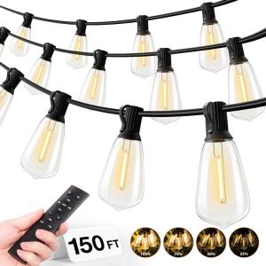 imageaddlon 150 FT 3x50FT Outdoor String LightsWaterproof Patio Lights ETL Listed with 453 Shatterproof Dimmable ST38 LED Bulbs2200K Connectable Outdoor Lighting for Backyard Bistro Garden150FTRemote