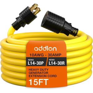 imageaddlon 15FT 4Prong 30 amp Generator Cord with Organizer Bag NEMA L1430PL1430R 125250 Volt 7500 Watts 10 Gauge SJTW Locking Power Extension Cord for Manual Transfer Switch Yellow ETL Listed15 FT