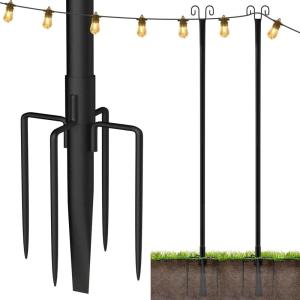 imageaddlon 4 Pack 10FT String Light Poles for Outside HeavyDuty Bend ampamp Break Resistant RustProof Waterproof Outdoor Poles for Hanging String Lights for Patio Garden Bistro Wedding Parties  Black210 FT