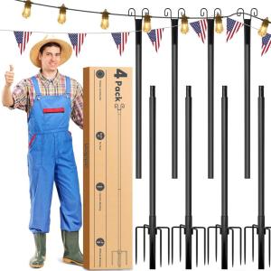 imageaddlon 4 Pack 10FT String Light Poles for Outside HeavyDuty Bend ampamp Break Resistant RustProof Waterproof Outdoor Poles for Hanging String Lights for Patio Garden Bistro Wedding Parties  Black410 FT