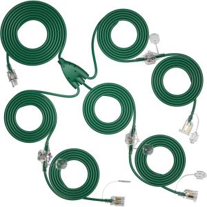 imageaddlon 50FT Christmas Outdoor Extension Cord with Multiple Outlets 1 to 3 Splitter with 6 Outlets 163 SJTW Weatherproof Power Cable for for Outdoor Lights and Holiday Decorations ETL Listed Green50FT