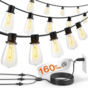 imageaddlon 50FT LED Outdoor String Lights with 16 Shatterproof ST38 Vintage Edison Bulbs Commercial Grade Waterproof Patio Lights Connectable ampamp Dimmable for Porch Deck Garden Backyard Balcony150FT45 Sockets