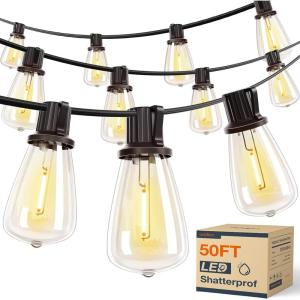 imageaddlon 50FT LED Outdoor String Lights with 16 Shatterproof ST38 Vintage Edison Bulbs Commercial Grade Waterproof Patio Lights Connectable ampamp Dimmable for Porch Deck Garden Backyard Balcony50FT
