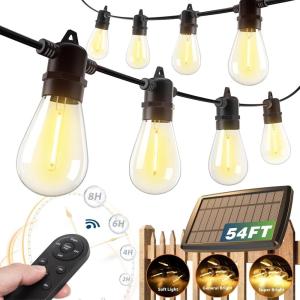 imageaddlon 54FT486 Solar String Lights Outdoor Waterproof with USB Charging ampamp Remote Control  Dimmable Solar Power Patio Lights with LED Bulbs for Porch Garden Yard Market Bistro  Last for 20Hrs486FT24 Sockets