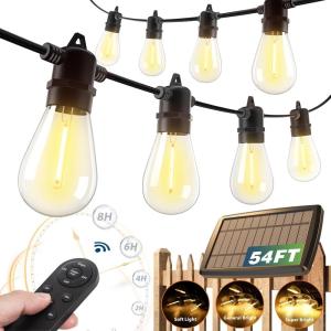 imageaddlon 54FT486 Solar String Lights Outdoor Waterproof with USB Charging ampamp Remote Control  Dimmable Solar Power Patio Lights with LED Bulbs for Porch Garden Yard Market Bistro  Last for 20Hrs486FTSuper Bright