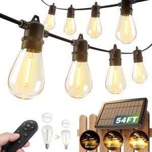imageaddlon 54FT486 Solar String Lights Outdoor Waterproof with USB Charging ampamp Remote Control  Dimmable Solar Power Patio Lights with LED Bulbs for Porch Garden Yard Market Bistro  Last for 20Hrs486FT16 Sockets