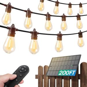 imageaddlon 54FT486 Solar String Lights Outdoor Waterproof with USB Charging ampamp Remote Control  Dimmable Solar Power Patio Lights with LED Bulbs for Porch Garden Yard Market Bistro  Last for 20Hrs1928FT60 Sockets
