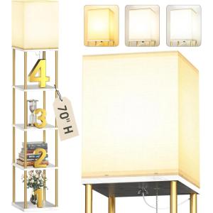 imageaddlon 5Tier Floor Lamp with Shelves Standing Bookshelf Lamp with 3 Color Temperature Corner Display Floor Lamps for Living Room Bedroom and Office 70 H BlackGoldWhite