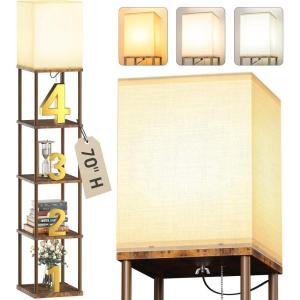 imageaddlon 5Tier Floor Lamp with Shelves Standing Bookshelf Lamp with 3 Color Temperature Corner Display Floor Lamps for Living Room Bedroom and Office 70 H BlackBrown