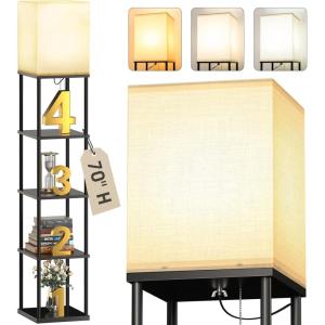 imageaddlon 5Tier Floor Lamp with Shelves Standing Bookshelf Lamp with 3 Color Temperature Corner Display Floor Lamps for Living Room Bedroom and Office 70 H BlackBlack