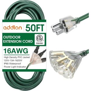 imageaddlon 6 Outlet Outdoor Extension Cord 50FT 163 SJTW Heavy Duty Weatherproof Power Cable with 6 Evenly Spaced Outlets and Indicator Lights ETL Listed for Christmas Halloween Indoor Outdoor Use50FT