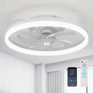imageaddlon Ceiling Fans with Lights and Remote 18 Low Profile Ceiling Fans 30006000K Dimmable Modern Flush Mount LED Fan Light Fandelier Ceiling Fan for Bedroom Kitchen Living Room BlackWhite QS02