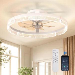 imageaddlon Ceiling Fans with Lights and Remote 18 Low Profile Ceiling Fans 30006000K Dimmable Modern Flush Mount LED Fan Light Fandelier Ceiling Fan for Bedroom Kitchen Living Room BlackWhiteStarry