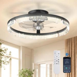 imageaddlon Ceiling Fans with Lights and Remote 18 Low Profile Ceiling Fans 30006000K Dimmable Modern Flush Mount LED Fan Light Fandelier Ceiling Fan for Bedroom Kitchen Living Room BlackBlackStarry