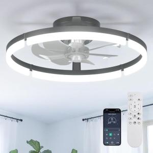 imageaddlon Ceiling Fans with Lights and Remote 18 Low Profile Ceiling Fans 30006000K Dimmable Modern Flush Mount LED Fan Light Fandelier Ceiling Fan for Bedroom Kitchen Living Room BlackBlack 03R1