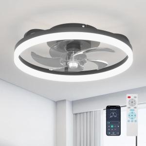 imageaddlon Ceiling Fans with Lights and Remote 18 Low Profile Ceiling Fans 30006000K Dimmable Modern Flush Mount LED Fan Light Fandelier Ceiling Fan for Bedroom Kitchen Living Room BlackBlack QS02