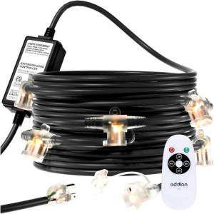 imageaddlon 50FT Outdoor Extension Cord with Remote Control 6 Outlets with Indicator Lights Heavy Duty 163 SJTW Weatherproof Power Cable for Christmas Halloween Decorations Black ETL Listed50FT with Remote Control