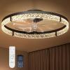 imageaddlon Ceiling Fans with Lights and Remote 24 Low Profile Flush Mount Ceiling Fan 30006000K Dimmable LED Fandelier Bladeless Crystal Fan Light for Bedroom Kitchen Living Room BlackBlack  Crystal