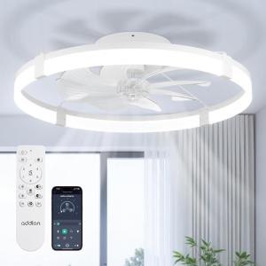 imageaddlon Ceiling Fans with Lights and Remote 24 Low Profile Flush Mount Ceiling Fan 30006000K Dimmable LED Fandelier Bladeless Crystal Fan Light for Bedroom Kitchen Living Room BlackWhite  Frosted