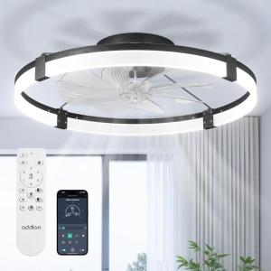 imageaddlon Ceiling Fans with Lights and Remote 24 Low Profile Flush Mount Ceiling Fan 30006000K Dimmable LED Fandelier Bladeless Crystal Fan Light for Bedroom Kitchen Living Room BlackBlack  Frosted