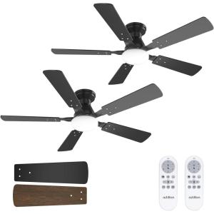 image:imageaddlon 2 Pack Ceiling Fans with Lights 48 inch Black Ceiling Fan with Light and Remote Control Reversible 3CCT Dimmable Noiseless Ceiling Fan for Bedroom Farmhouse IndoorOutdoor UseBlack