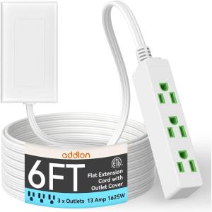 image:imageaddlon Flat Plug Power Strip with UltraThin Wall Plate 6 FT Flat Extension Cord with 3 Standard 15A Outlets amp 2 USB Ports Electrocution Protection Includes 2 Sets of Fixing Clip ETL Listed6FT1 Pack