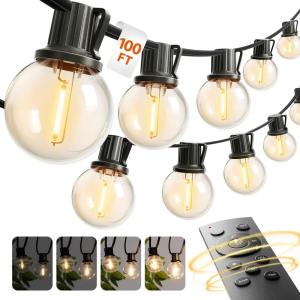 image:imageaddlon Outdoor String Lights 100FT G40 with Remote 54 LED Shatterproof Bulbs Dimmable Patio Globe Lights Waterproof Hanging Outside Lighting for Backyard Garden Deck Balcony Porch Caf Decor100FT