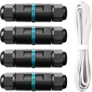 image:imageaddlon Permanent Outdoor Lights Wire Connector amp 20FT Extension Cable Set Includes 4 Waterproof Electrical Cable Connector for Repair or Extension Compatible with Outdoor Eaves Lights