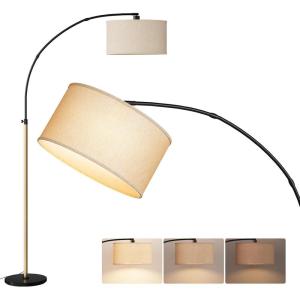 image:imageaddlon Arc Floor lamp with dimmable LED Bulb Floor Lamps for Living Room with Larger lampshade Stepless Brightness Mid Century Standing lamp for Bedroom Modern lamp for Office  Black
