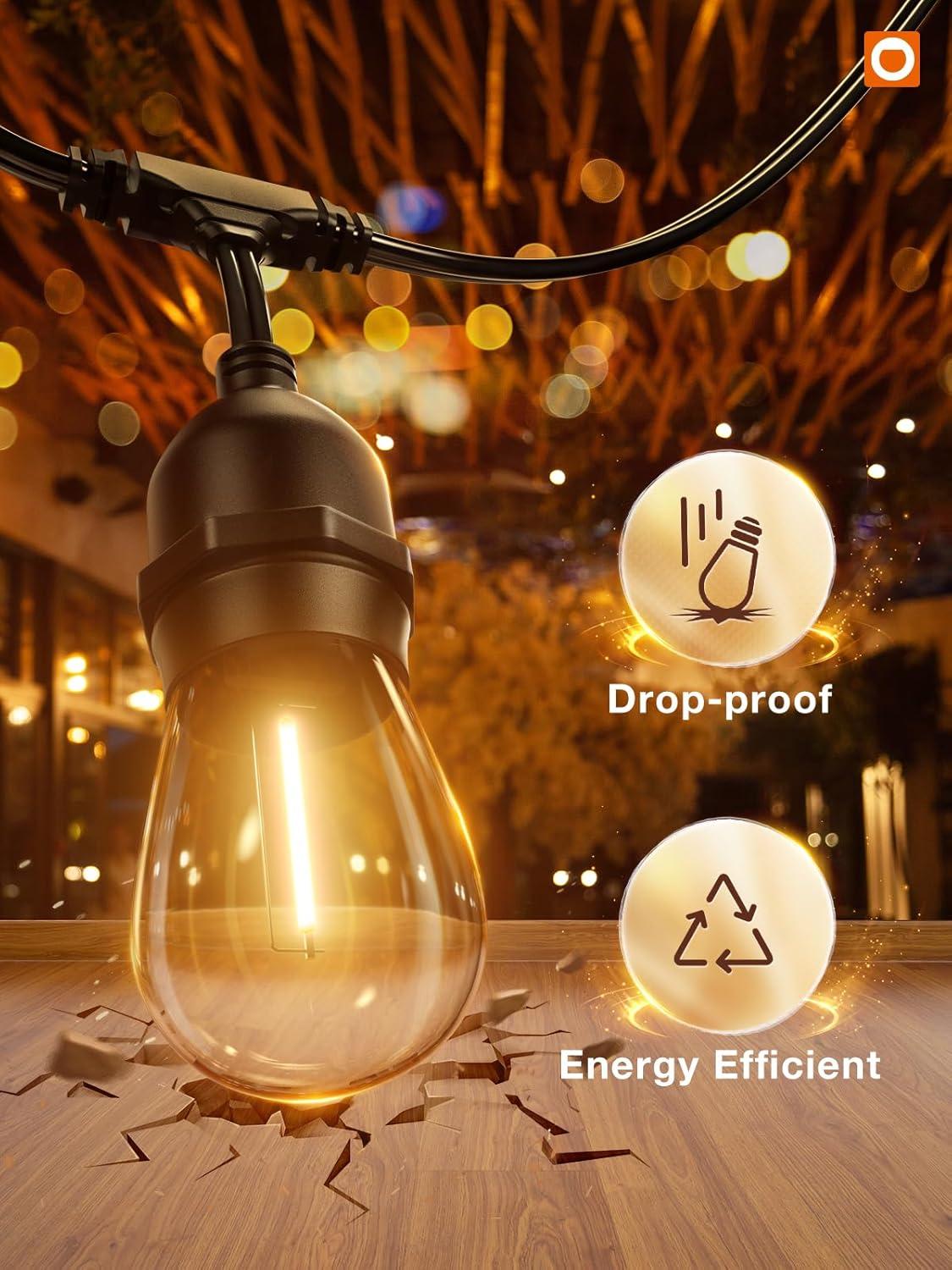 Outdoor Led String addlon LED Outdoor String Lights 48FT with Edison Vintage Shatterproof ...