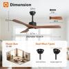 image:imageaddlon 52 inch Ceiling Fans with Lights and Remote 3 Wood Blades Reversible 6 Speeds 3CCT Dimmable Noiseless DC Motor IndoorOutdoor Black Walnut Ceiling Fan for Bedroom Living Room Gazebo PatioClassic