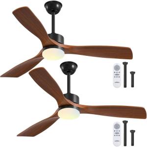 image:imageaddlon 52 inch Ceiling Fans with Lights and Remote 3 Wood Blades Reversible 6 Speeds 3CCT Dimmable Noiseless DC Motor IndoorOutdoor Black Walnut Ceiling Fan for Bedroom Living Room Gazebo Patio1