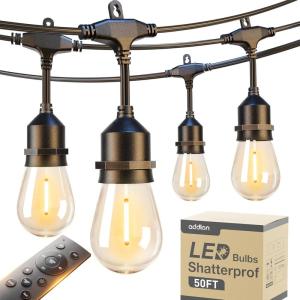 image:imageaddlon 100FT Outdoor String Lights with Remote Dimmable Patio Lights Waterproof Shatterproof Edison Bulb for Outside Backyard Porch Garden Bistro Pergola Party Decor Warm Ambience Lighting50FT