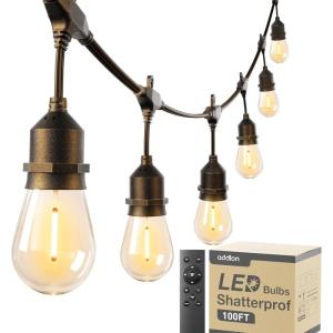 image:imageaddlon 100FT Outdoor String Lights with Remote Dimmable Patio Lights Waterproof Shatterproof Edison Bulb for Outside Backyard Porch Garden Bistro Pergola Party Decor Warm Ambience Lighting100FT50 Sockets