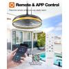 image:imageaddlon 20 Outdoor Ceiling Fan with Light for Patios IP65 Waterproof Gazebo Fan with RemoteampAPP Control360 Adjustable Tilt6 Speeds3CCT Dimmable Wall Mount Ceiling Fan with Hook Hanging for PorchCeiling MountBlack Yellow