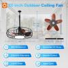 image:imageaddlon 20 Inch Outdoor Ceiling Fan with Light for Patio IP65 Waterproof Plug in Caged Hanging Fan Remote Control 3 CCT 6 Speeds Reversible Outdoor Fan for Gazebo Pergola PorchBlack