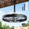 image:imageaddlon 20 Inch Outdoor Ceiling Fan with Light for Patio IP65 Waterproof Plug in Caged Hanging Fan Remote Control 3 CCT 6 Speeds Reversible Outdoor Fan for Gazebo Pergola PorchMatte Black  With Light