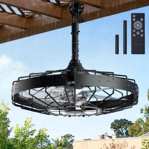image:imageaddlon 20 Inch Outdoor Ceiling Fan with Light for Patio IP65 Waterproof Plug in Caged Hanging Fan Remote Control 3 CCT 6 Speeds Reversible Outdoor Fan for Gazebo Pergola PorchMatte Black  Without Light
