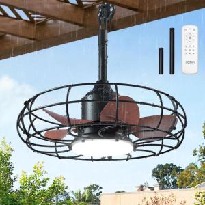 image:imageaddlon 20 Inch Outdoor Ceiling Fan with Light for Patio IP65 Waterproof Plug in Caged Hanging Fan Remote Control 3 CCT 6 Speeds Reversible Outdoor Fan for Gazebo Pergola PorchBlack