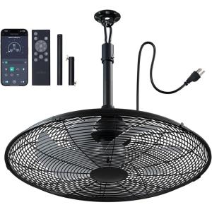 image:imageaddlon Outdoor Ceiling Fan with Light for Patios 20 IP65 Waterproof Gazebo Fan RemoteampAPP Control 6 Speeds 3CCT Dimmable Plug in Ceiling Fan with Hook Hanging Caged Fan for Pergola Porch Canopy24 inch No Light