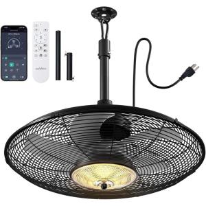 image:imageaddlon Outdoor Ceiling Fan with Light for Patios 20 IP65 Waterproof Gazebo Fan RemoteampAPP Control 6 Speeds 3CCT Dimmable Plug in Ceiling Fan with Hook Hanging Caged Fan for Pergola Porch Canopy20 inch With Light
