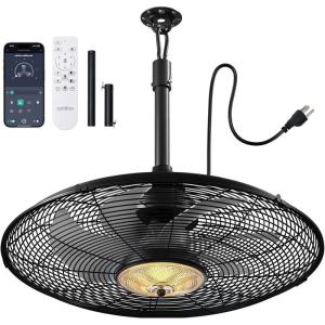 image:imageaddlon Outdoor Ceiling Fan with Light for Patios 20 IP65 Waterproof Gazebo Fan RemoteampAPP Control 6 Speeds 3CCT Dimmable Plug in Ceiling Fan with Hook Hanging Caged Fan for Pergola Porch Canopy24 inch With Light
