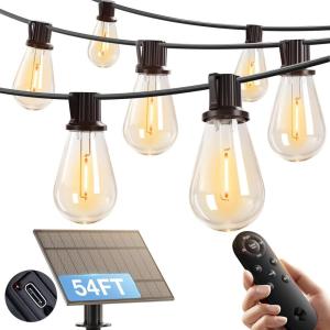 image:imageaddlon 102FT96FT6 Solar String Lights Outdoor Waterproof with USB Port amp Remote Control Solar Patio Lights for Outside Solar Powered with 34 LED Dimmable Bulbs for Porch Garden Deck Halloween486FT15 Sockets