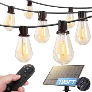image:imageaddlon 102FT96FT6 Solar String Lights Outdoor Waterproof with USB Port amp Remote Control Solar Patio Lights for Outside Solar Powered with 34 LED Dimmable Bulbs for Porch Garden Deck Halloween1926FT64 Sockets