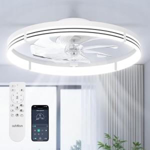 image:imageaddlon Ceiling Fans with Lights and Remote 24 Low Profile Ceiling Fans 30006000K Dimmable Modern Flush Mount LED Fan Light Fandelier Ceiling Fan for Bedroom Kitchen Living Room WhiteWhite  Striped
